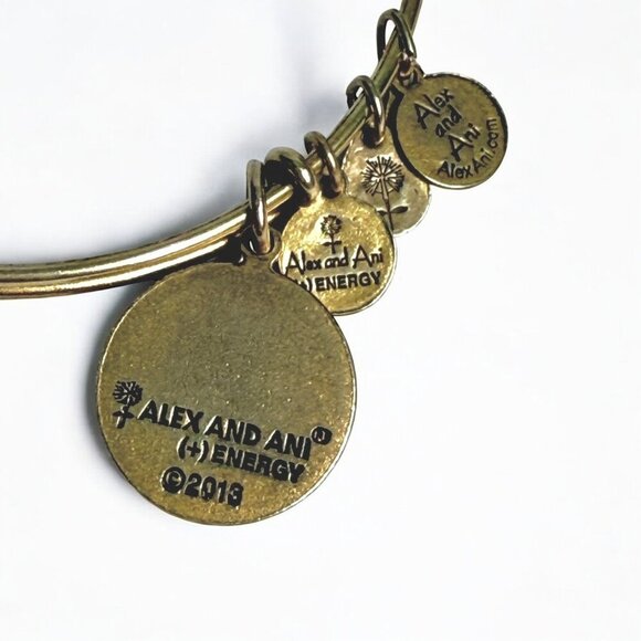 Alex and Ani Antiqued Gold Tone 'M' Charm Expandable Bangle Bracelet - Picture 3 of 4